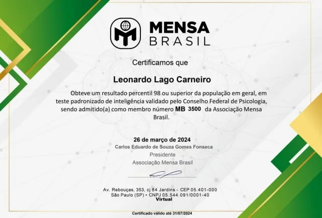 Certificado Mensa Brasil