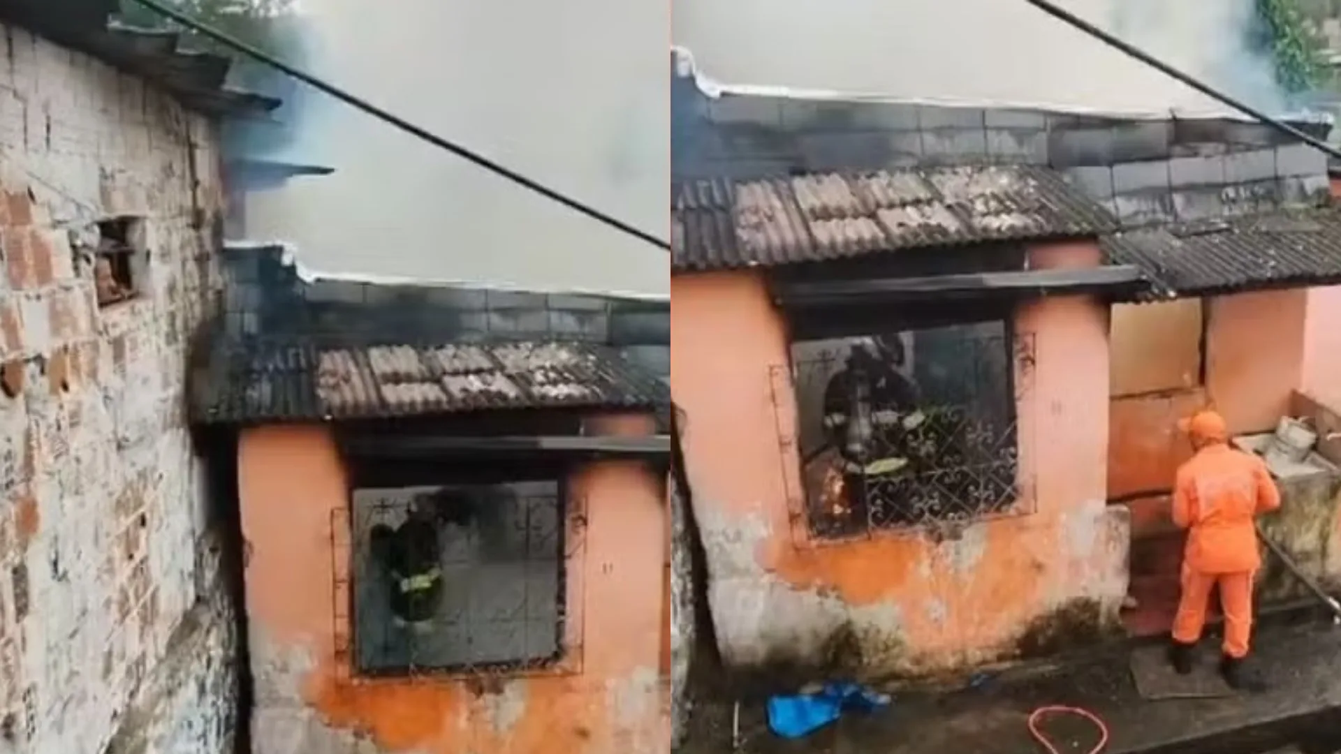 casa pegando fogo bombeiros apagando incêndio em residência